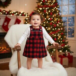 OshKosh Buffalo Plaid  Velour Jumper Dress 9 Months